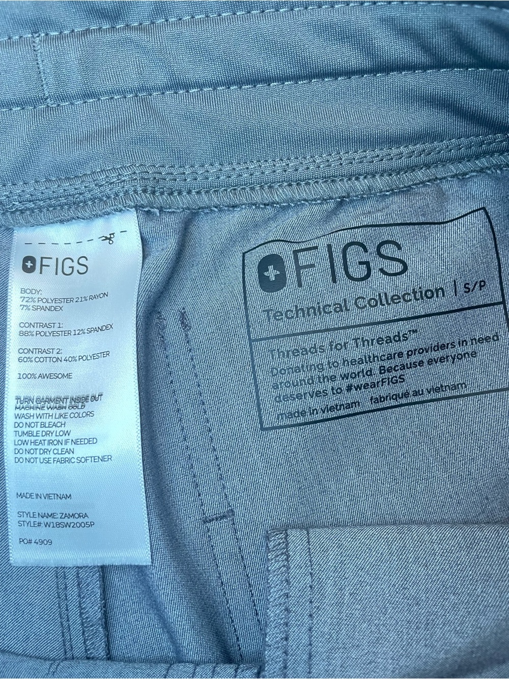 Figs Kids Gray Pajama Set with Teal Drawstrings - Picture 7 of 7